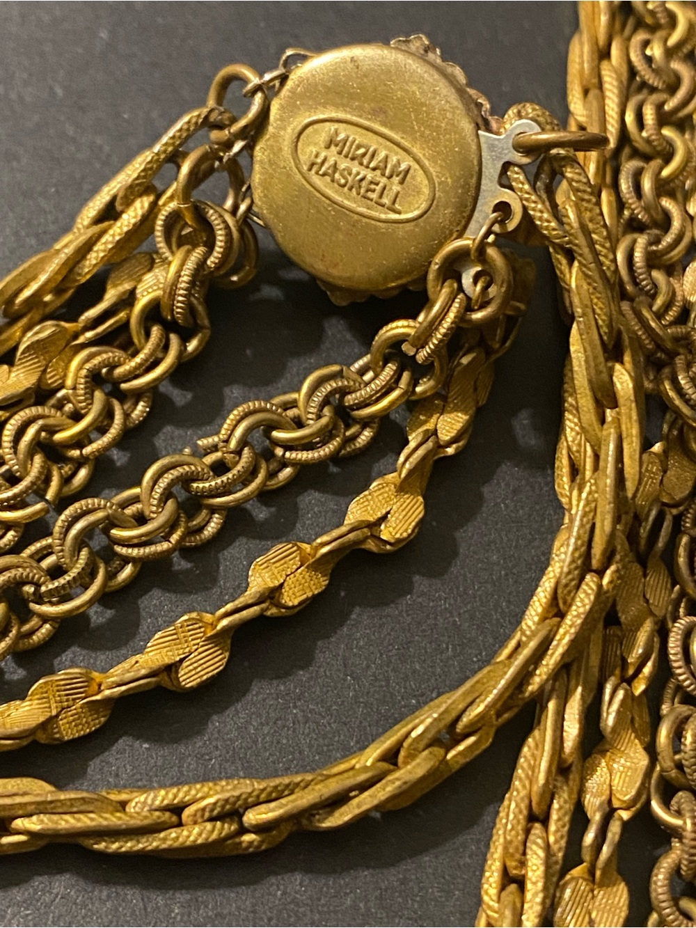 Vintage Mid-Century Miriam Haskell Couture Multi-Strand Gold-Tone Chain Necklace